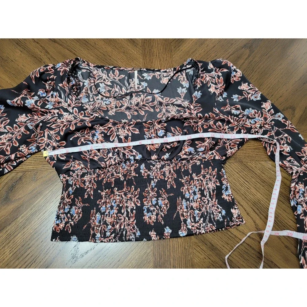 Free People Santiago Black Floral Cropped Blouse Womens S
